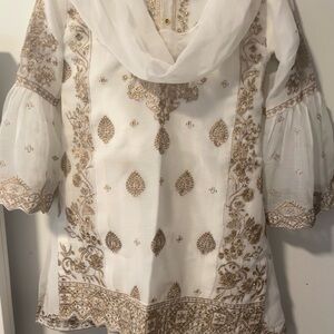 White Embroidered 3 piece with Gold Sequined  Accents